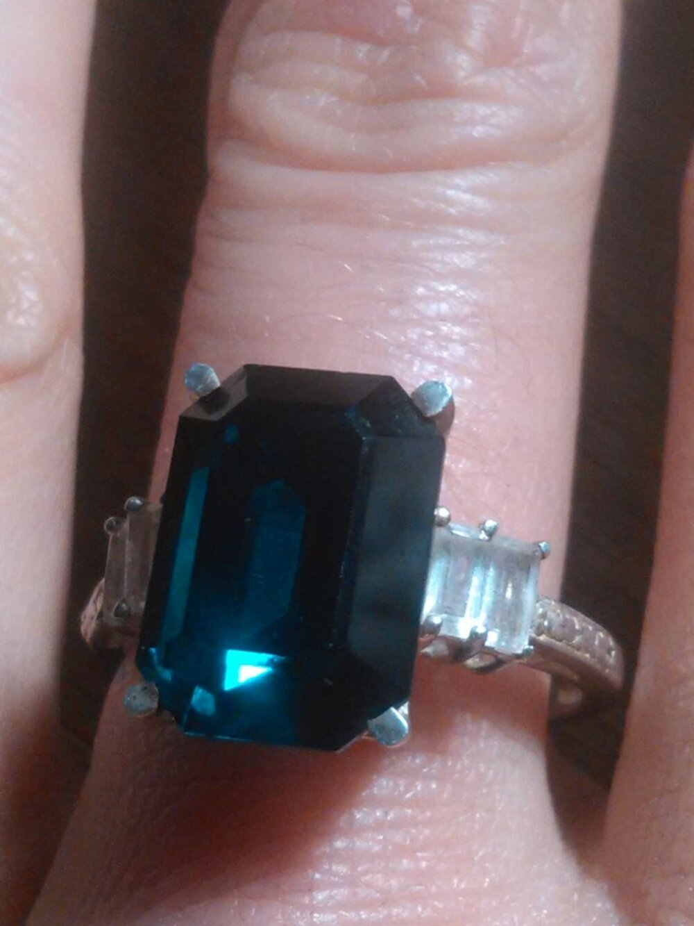 Simulated Emerald and Simulated White Diamond Sterling Silver Ring (Size 10)